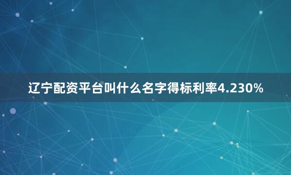 辽宁配资平台叫什么名字得标利率4.230%